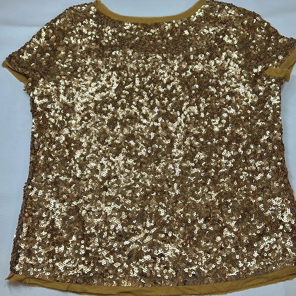 Talbots gold sequin lined blouse short sleeve 8P - Picture 5 of 7